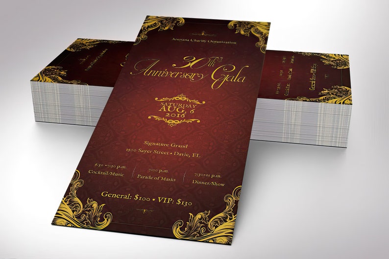 Anniversary Banquet Ticket Template, Word Template, Publisher, Burgundy Gold, Gala Ticket, Independence Ball, 3x7 inches image 5