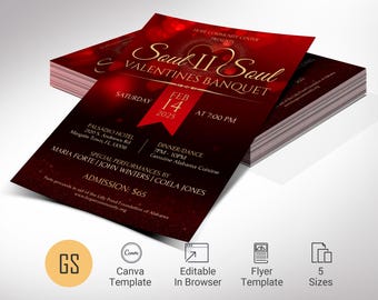 May include: A red and gold flyer for a Soul II Soul Valentines Banquet on February 14, 2025 at 7:00 PM. The event will be held at the Palsadio Hotel in Margate Town, Florida. The flyer includes information about the event, including the cost of admission, which is $65. The flyer also includes a list of special performances by Maria Forte, John Winters, and Coela Jones.