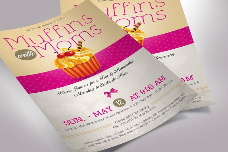 Muffins Moms Flyer Template Word Publisher Parent-Teachers, Meeting Invitation, Mothers Day 5x8 in image 3