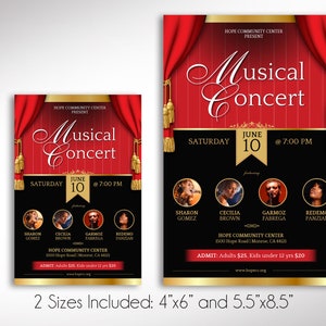 Red and Black Musical Event Flyer Template, Canva Template, Concert Flyer. 6 Tassels, Print Sizes 4x6, 5.5x8.5 in image 2