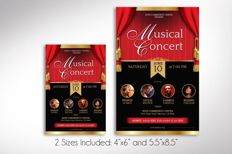 Red and Black Musical Event Flyer Template, Canva Template, Concert Flyer. 6 Tassels, Print Sizes 4x6, 5.5x8.5 in image 2