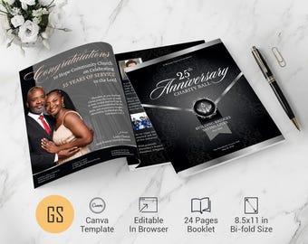 Church Anniversary Souvenir Book Template: 24 Page Black and Silver Canva Program (Digital Download)