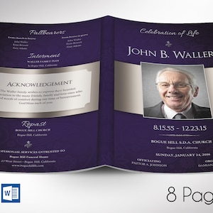 Blue Dignity Funeral Program Template Word Template, Publisher Celebration of Life 8 Pages Bifold to 5.5x8.5 inches image 1