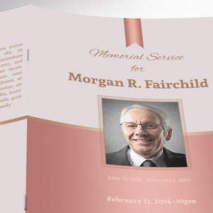 Rose Gold Funeral Program Template Word Template, Publisher Celebration of Life 4 Pages Bifold to 5.5x8.5 inches image 5