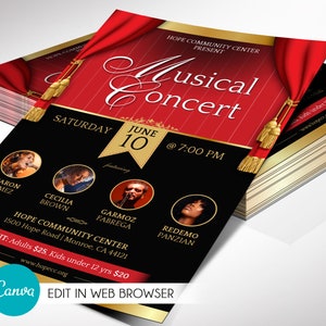 Red and Black Musical Event Flyer Template, Canva Template, Concert Flyer. 6 Tassels, Print Sizes 4x6, 5.5x8.5 in image 1