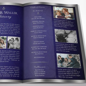 Blue Dignity Funeral Program Template Word Template, Publisher Celebration of Life 4 Pages Bifold to 5.5x8.5 in image 8