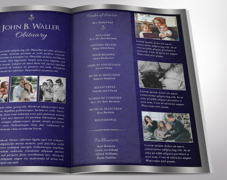 Blue Dignity Funeral Program Template Word Template, Publisher Celebration of Life 4 Pages Bifold to 5.5x8.5 in image 8