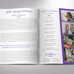 Remember Funeral Program Template, Purple Black Word Template, Publisher 8 Pages Celebration of Life 5.5x8.5 in image 2