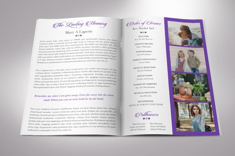 Remember Funeral Program Template, Purple Black Word Template, Publisher 8 Pages Celebration of Life 5.5x8.5 in image 2