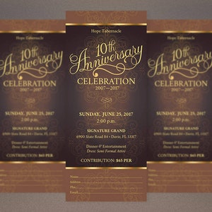 Gold Church Anniversary Ticket Template Word Template, Publisher Pastor Appreciation, Banquet Ticket 3x7 inches image 8