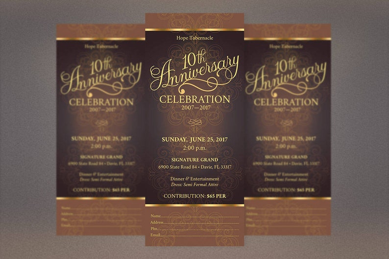 Gold Church Anniversary Ticket Template Word Template, Publisher Pastor Appreciation, Banquet Ticket 3x7 inches image 8