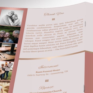 Rose Gold Funeral Program Template Word Template, Publisher Celebration of Life 4 Pages Bifold to 5.5x8.5 inches image 6