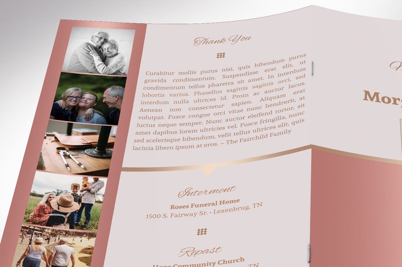 Rose Gold Funeral Program Template Word Template, Publisher Celebration of Life 4 Pages Bifold to 5.5x8.5 inches image 6