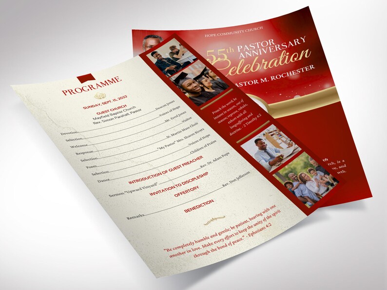 50 State Church Rally Program Example Layout Pastor Anniversary Program Template: Red and Gold One Page Church ...