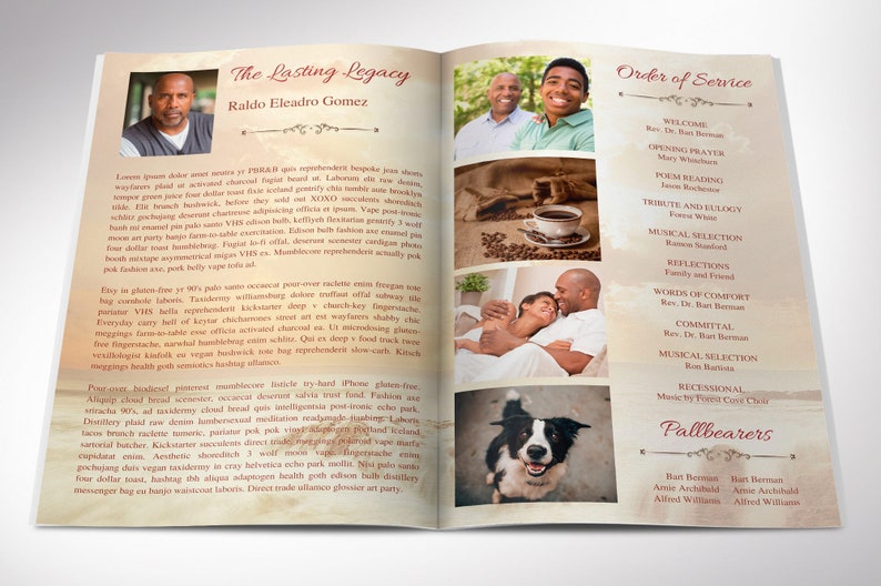 Gold Forever Funeral Program Template, Canva Template Celebration of Life, Obituary Program 8 Pages 5.5x8.5 inches image 2