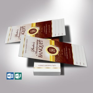 May include: A stack of tickets for a Pastor's Anniversary Banquet at Hope Community Church. The tickets are brown and gold with the date September 21st printed on them. The event will be held at the Randon Hotel from 7pm to 10pm. The cost of the event is $65.
