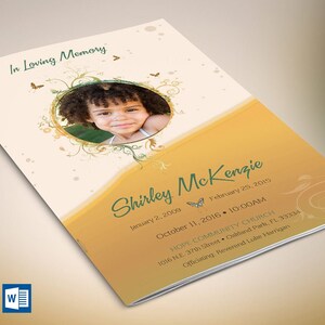 Gold Princess Funeral Program Template Word Template, Publisher Gold Green, Celebration of Life, Memorial Service 4 Pages 5.5x8.5 in image 5