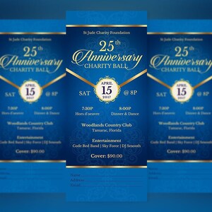 Blue Gold Anniversary Banquet Ticket Template Word Template, Publisher, Pastor Appreciation, Church Event 3x7 in image 8