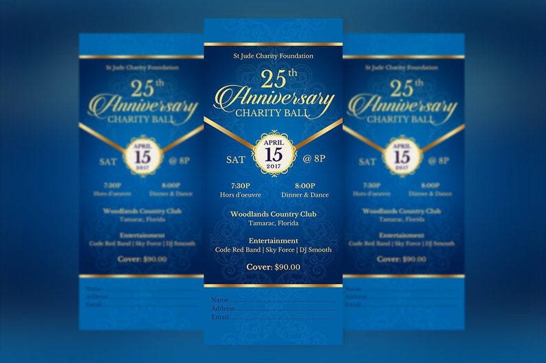 Blue Gold Anniversary Banquet Ticket Template Word Template, Publisher, Pastor Appreciation, Church Event 3x7 in image 8