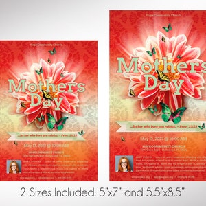 Red and Green Mothers Day Flyer Template for Canva, Event Invitation, Banquet Flyer, Church Invitation, 2 Sizes image 2