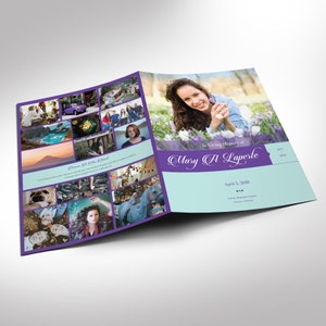 Purple Teal Tabloid Funeral Program Template Word Template, Publisher Celebration of Life 8 Pages 11x17 inches image 2