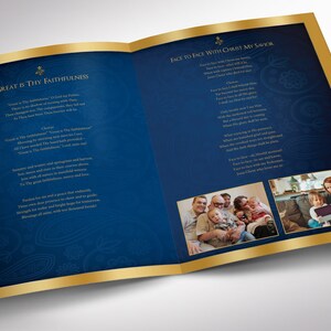 Blue Gold Dignity Funeral Program Large Template Word Template, Publisher V2, Celebration of Life 8 Pages 11x17 in image 5