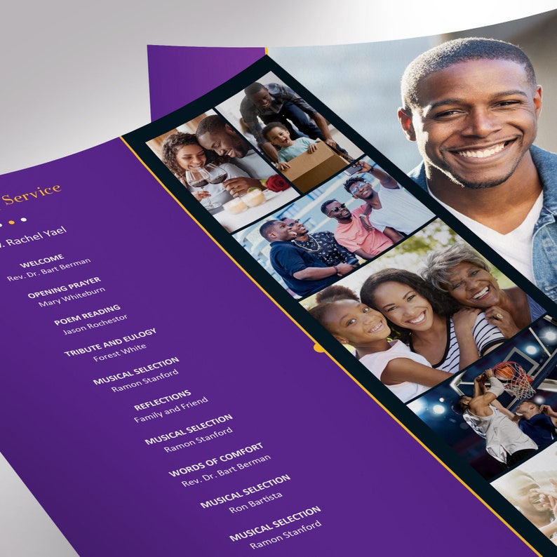 Purple Gold Funeral Program Template, One Sheet Word Template, Publisher V1 Celebration of Life 8.5x11 inches image 7