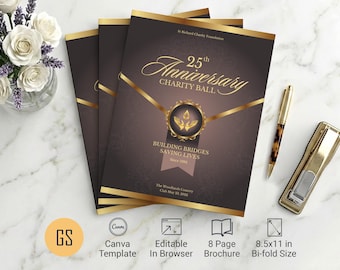 Brown Gold Anniversary Gala Program Canva Template 8 Page 8.5x11 Booklet
