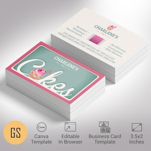 Cupcake Bäckerei Visitenkarte Canva Vorlage, bearbeitbare Cake Shop Branding Karte | Niedliche Konditor-Visitenkarte für Bäcker, Konditoreien und Konditoreien