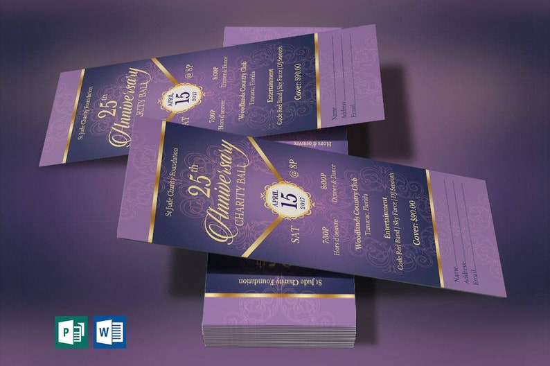 Purple Gold Anniversary Banquet Ticket Template, Word Template, Publisher, Church Anniversary, Gala Event, 3x7 inches image 7