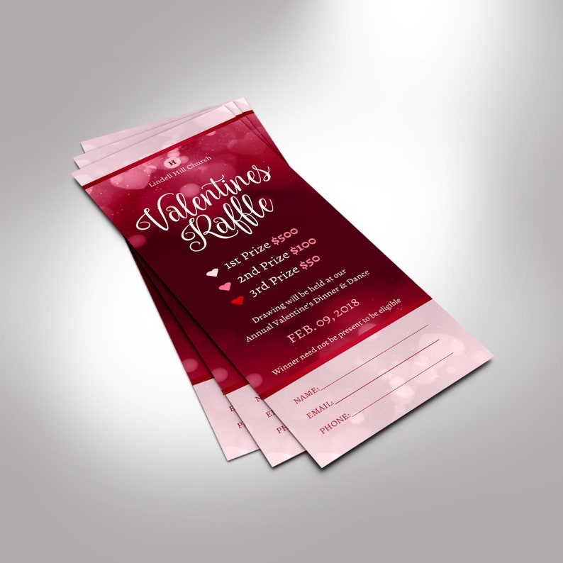 Red Pink Valentines Day Raffle Ticket Template, Word Template, Publisher, Fundraiser Event, Size 2.25x6 inches image 6