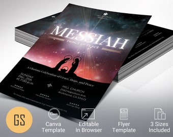 Messiah Christmas Flyer Template, Canva Template | Church Flyer, Digital Invitation, Digital Download | 3 Print Sizes