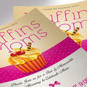 Muffins Moms Flyer Template Word Publisher Parent-Teachers, Meeting Invitation, Mothers Day 5x8 in image 6