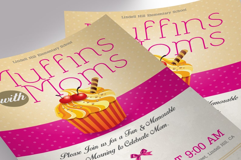 Muffins Moms Flyer Template Word Publisher Parent-Teachers, Meeting Invitation, Mothers Day 5x8 in image 6