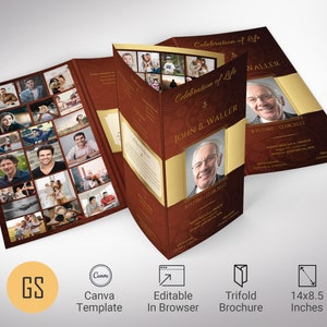 Copper Gold Funeral Program Template: Celebration of Life (Digital Download)