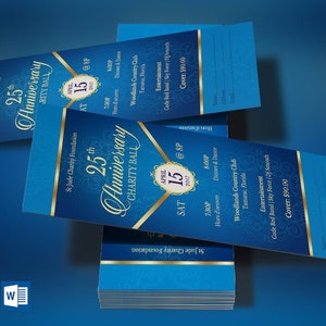 Blue Gold Anniversary Banquet Ticket Template Word Template, Publisher, Pastor Appreciation, Church Event 3x7 in image 4
