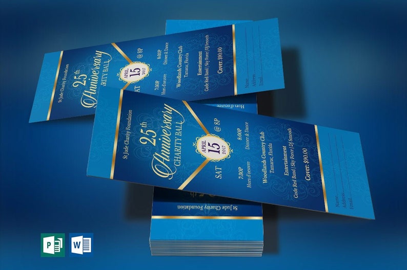 Blue Gold Anniversary Banquet Ticket Template Word Template, Publisher, Pastor Appreciation, Church Event 3x7 in image 4