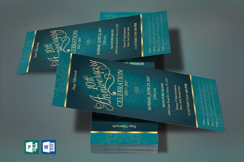 Teal Church Anniversary Ticket Template Word Template, Publisher Pastor Appreciation, Banquet Ticket Size 3x7 in image 7