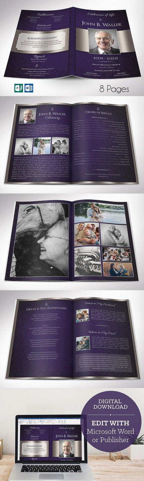 Dignity Funeral Program Word Publisher Template Tabloid 8 - Etsy