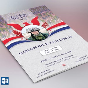 American Military Funeral Program Template Word Template, Publisher 4 Pages Bifold to 5.5x8.5 inches image 5