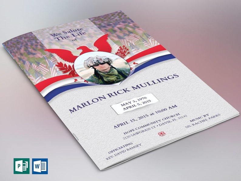 American Military Funeral Program Template Word Template, Publisher 4 Pages Bifold to 5.5x8.5 inches image 5
