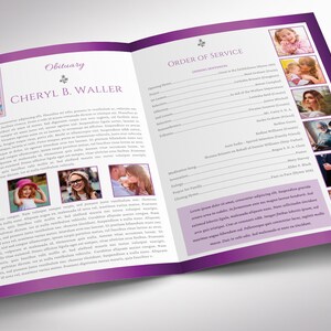 White Purple Tabloid Funeral Program Template, Canva Template, Celebration of Life, Obituary Program, 4 Pages 11x17 in image 4