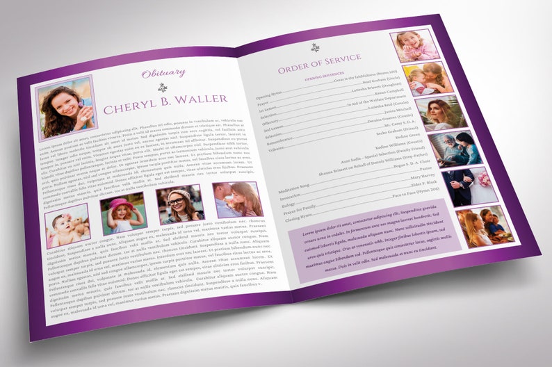 White Purple Tabloid Funeral Program Template, Canva Template, Celebration of Life, Obituary Program, 4 Pages 11x17 in image 4