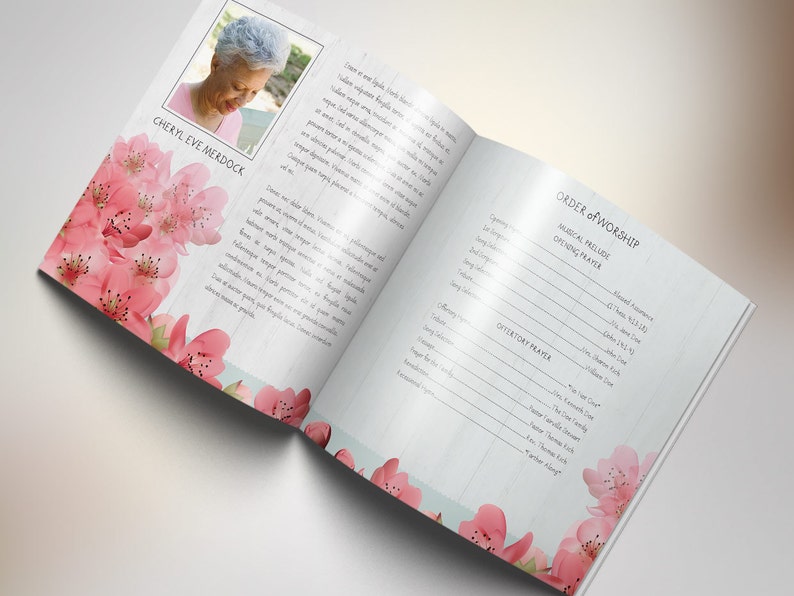 Magnolia Square Funeral Program Template for Word and Publisher 8 Pages Bi-fold to 8x8 inches image 3