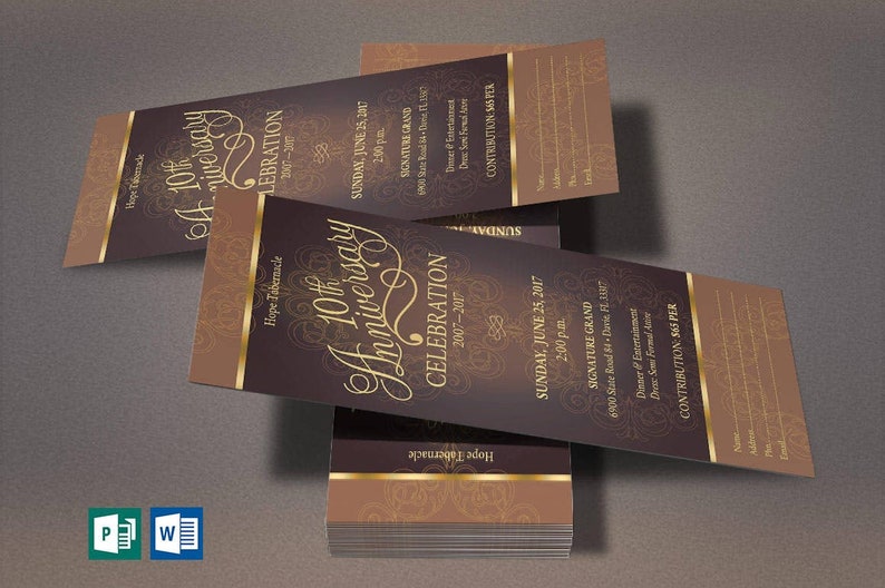 Gold Church Anniversary Ticket Template Word Template, Publisher Pastor Appreciation, Banquet Ticket 3x7 inches image 7