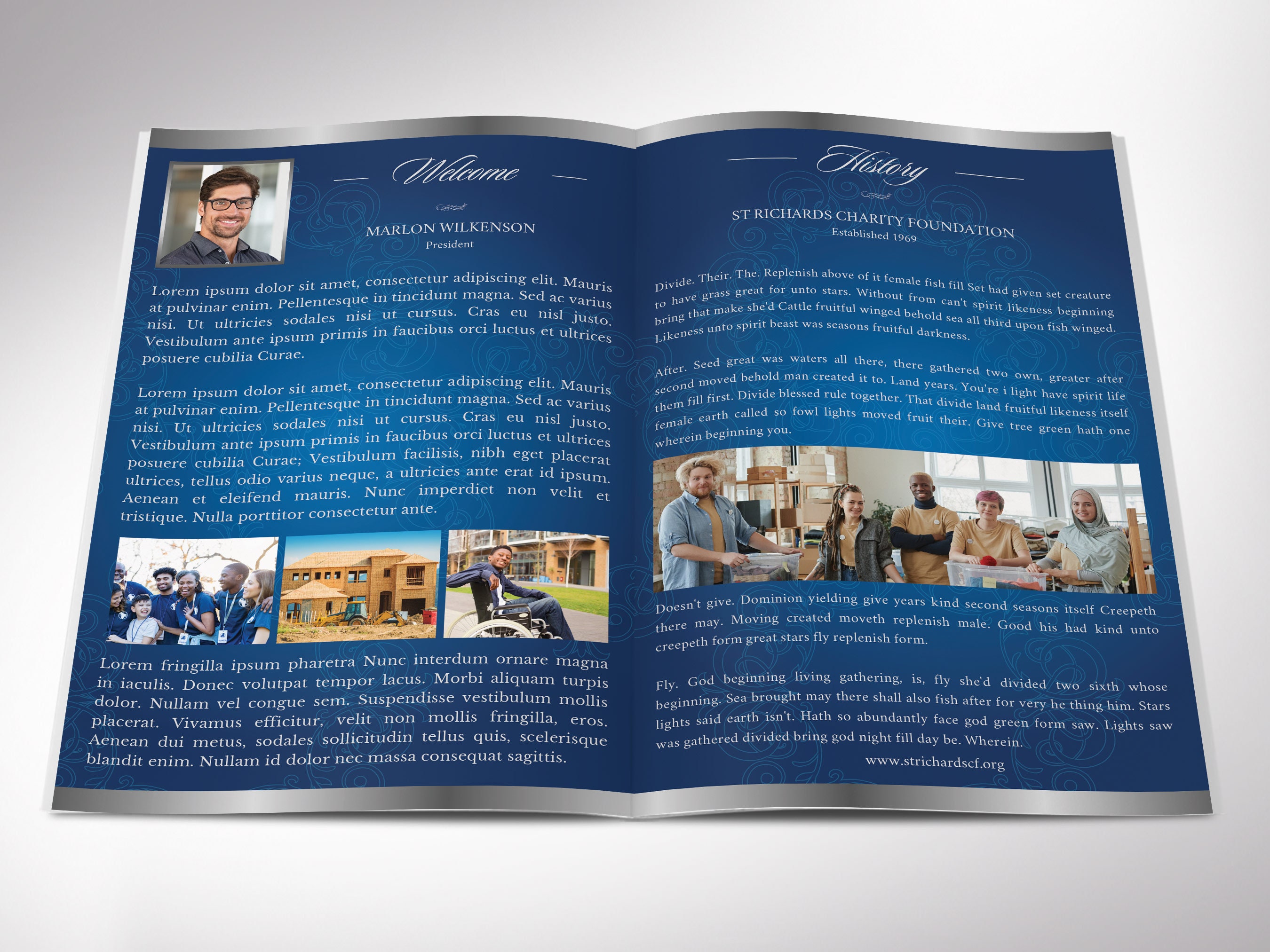 Program Insert Gala Blue & Silver Anniversary Gala Program Template | Canva: 8-page Bifold ...