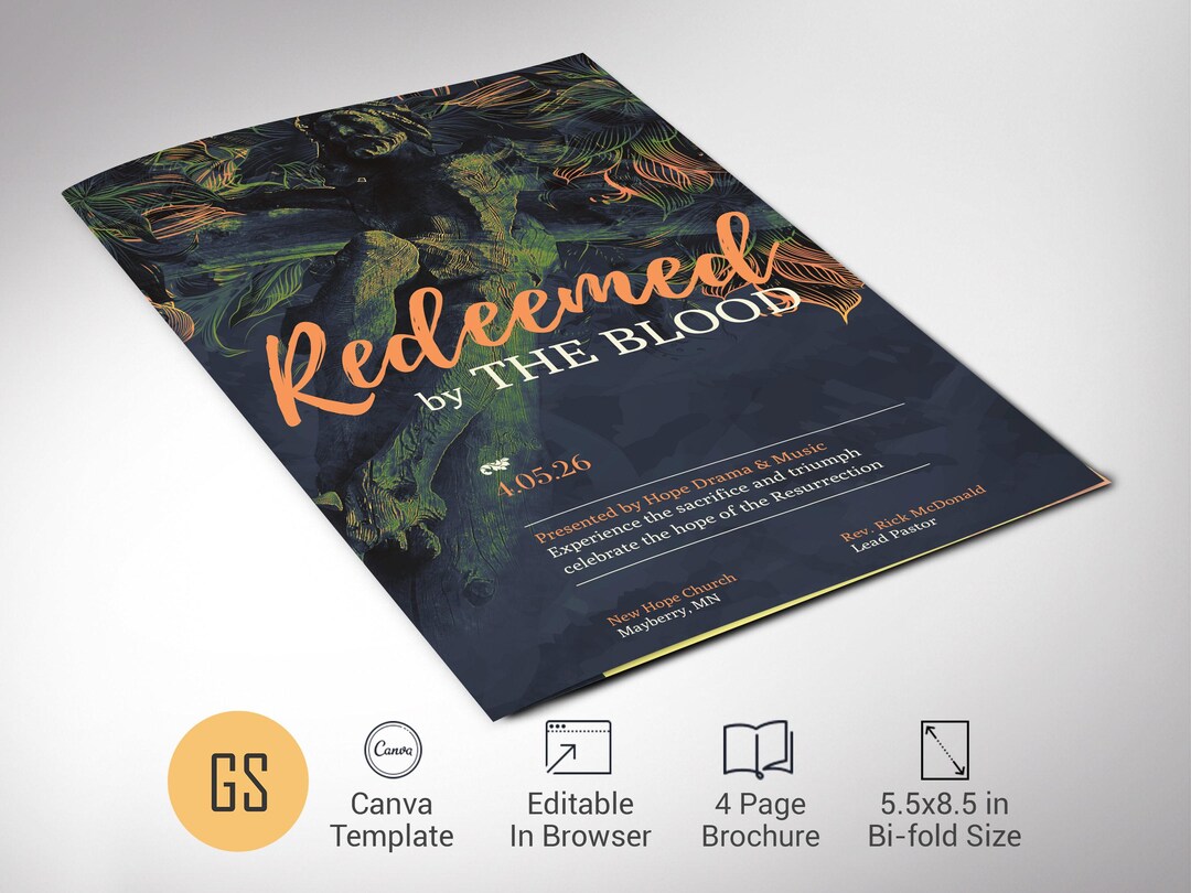 Easter Sunday Church Program Template: Orange and Gray 4 Page Bifold ...