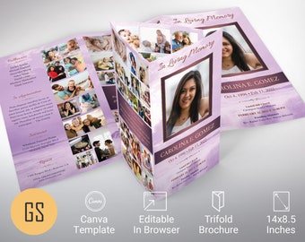 Purple Forever Legal Trifold Funeral Program Template, Canva Template, Celebration of Life, Obituary Program | 14x8.5 in