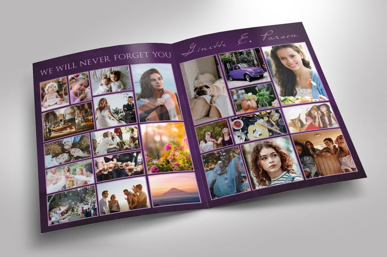 Violet Sky Tabloid Funeral Program Template Word Template, Publisher Celebration of Life 8 Pages 11x17 inches image 4