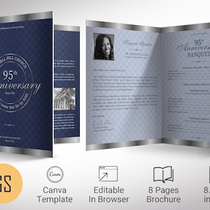 Church Anniversary Program Template: Blue & Silver, 8 Pages (Canva Editable)